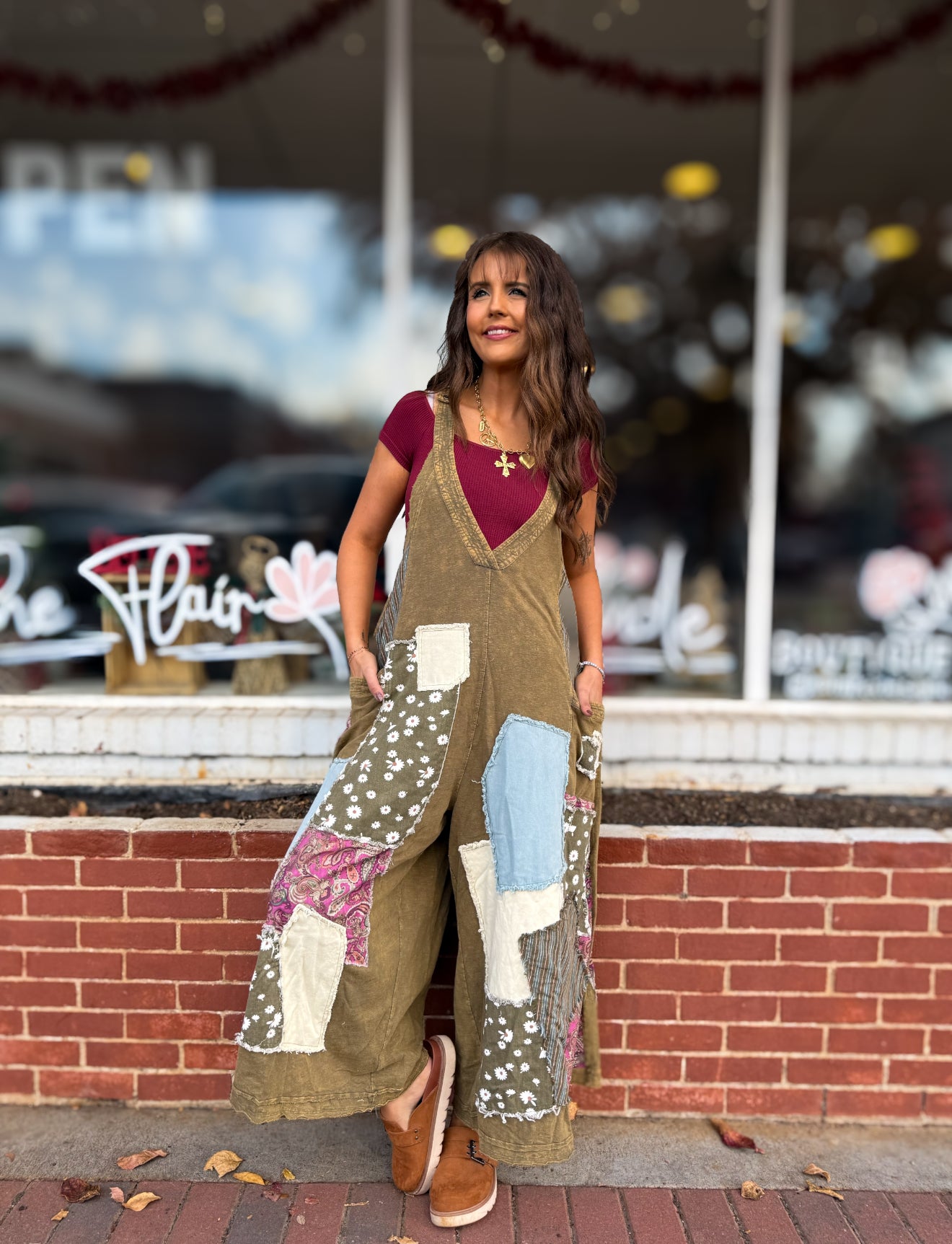 Olive Patch Oversized Overalls