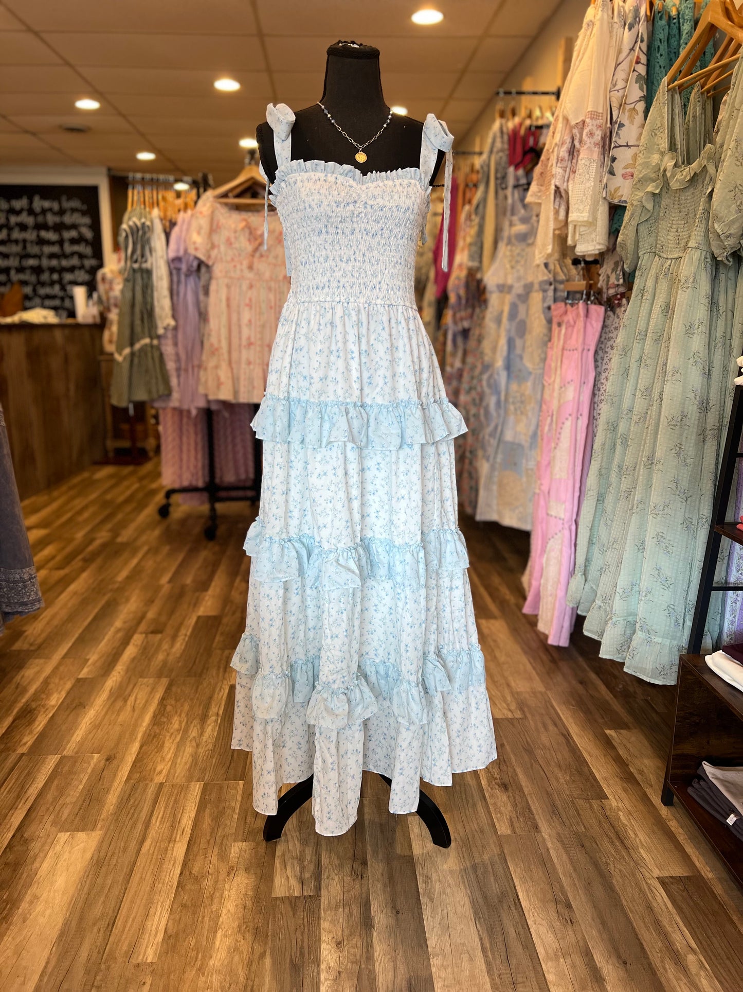 Blue Floral Tie Dress