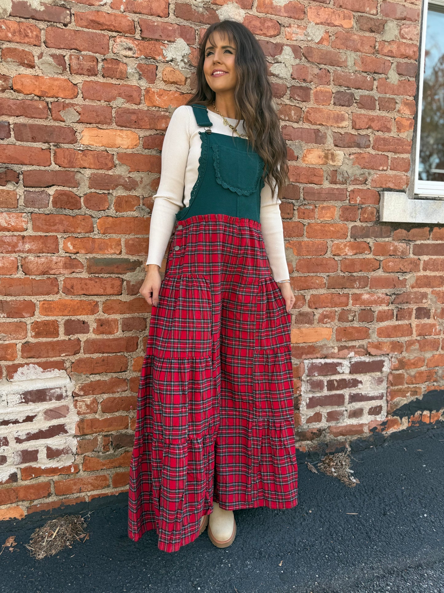 Hunter Green Plaid Jumpsuit