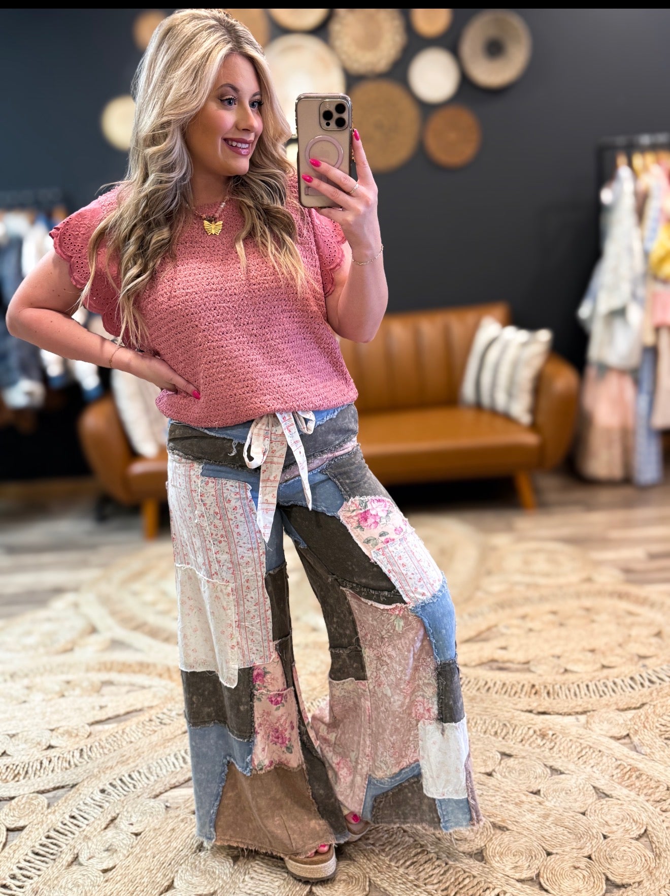 Blue Patchwork Flare Pants