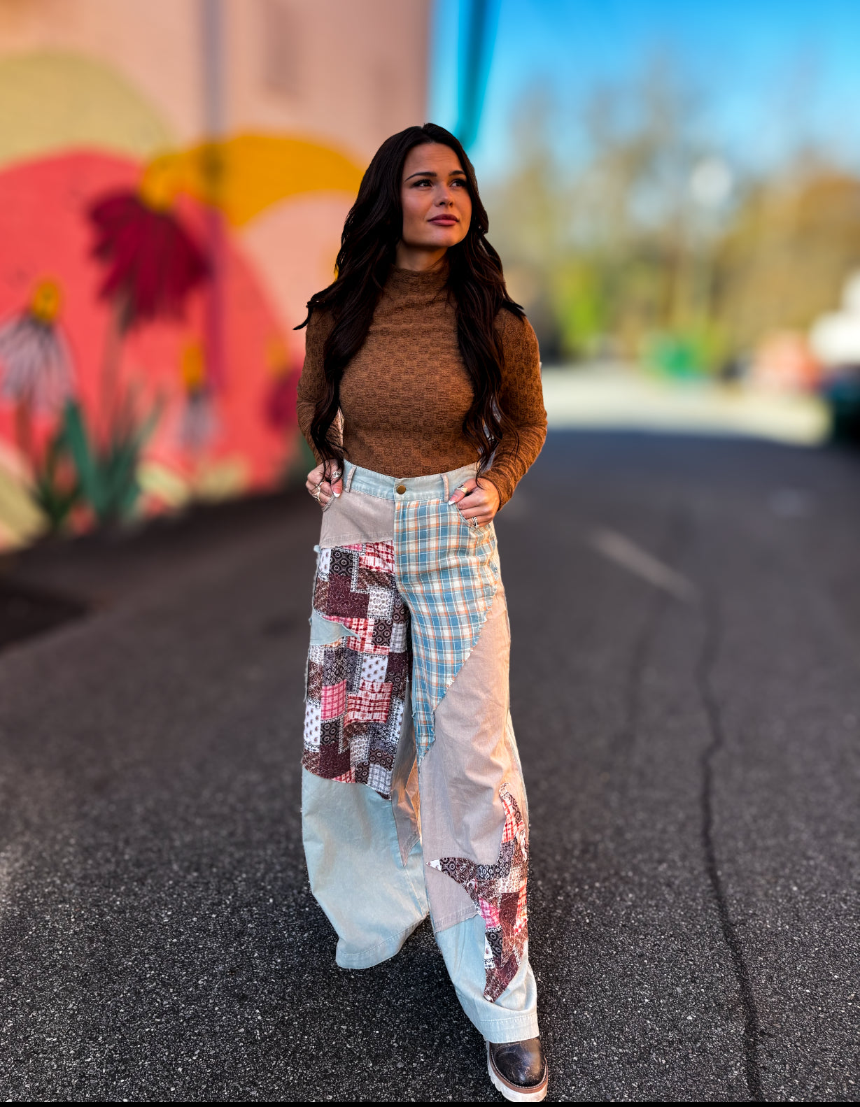 Sage Grey Patchwork Pants