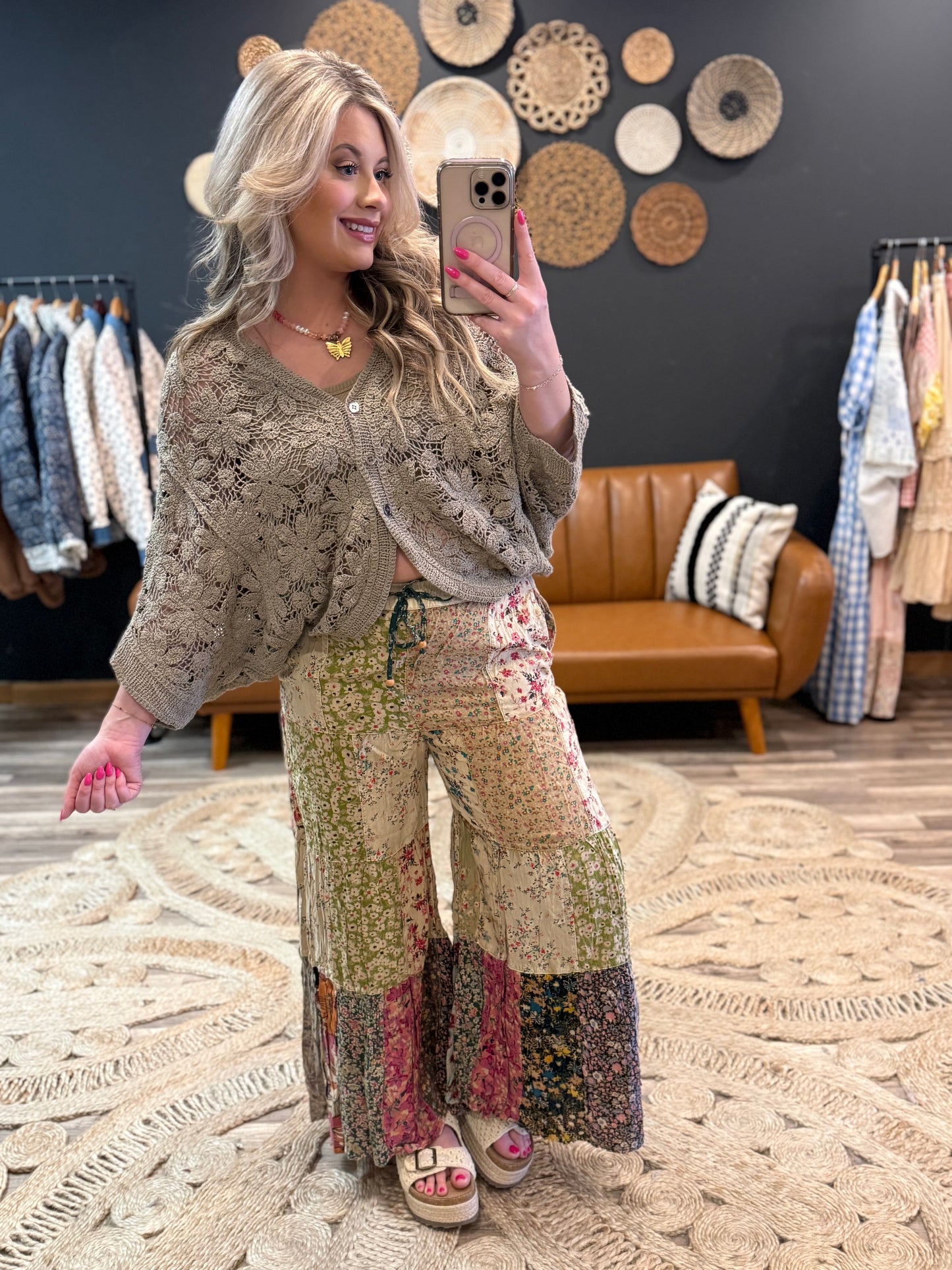 Taupe Crochet Button Up