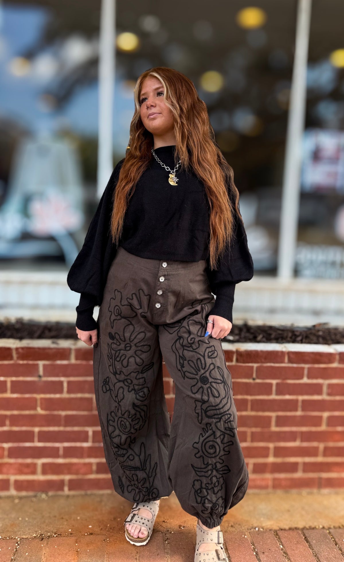 Black Puff Knit Top