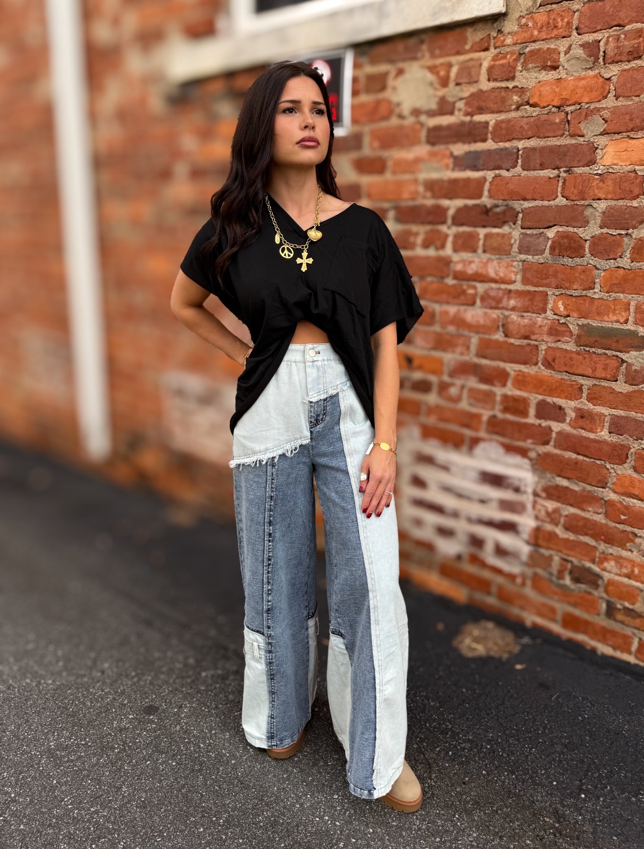 Denim Mix Baggy Jeans