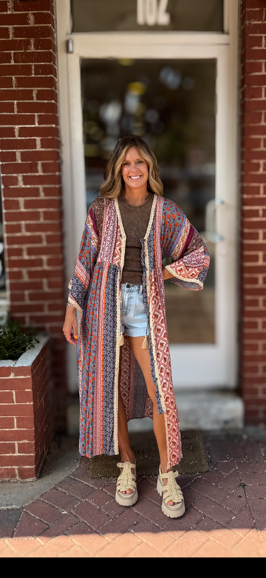 Cream Blue Kimono
