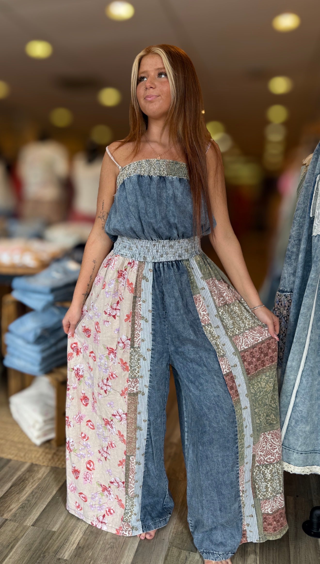 Denim Multi Print Romper
