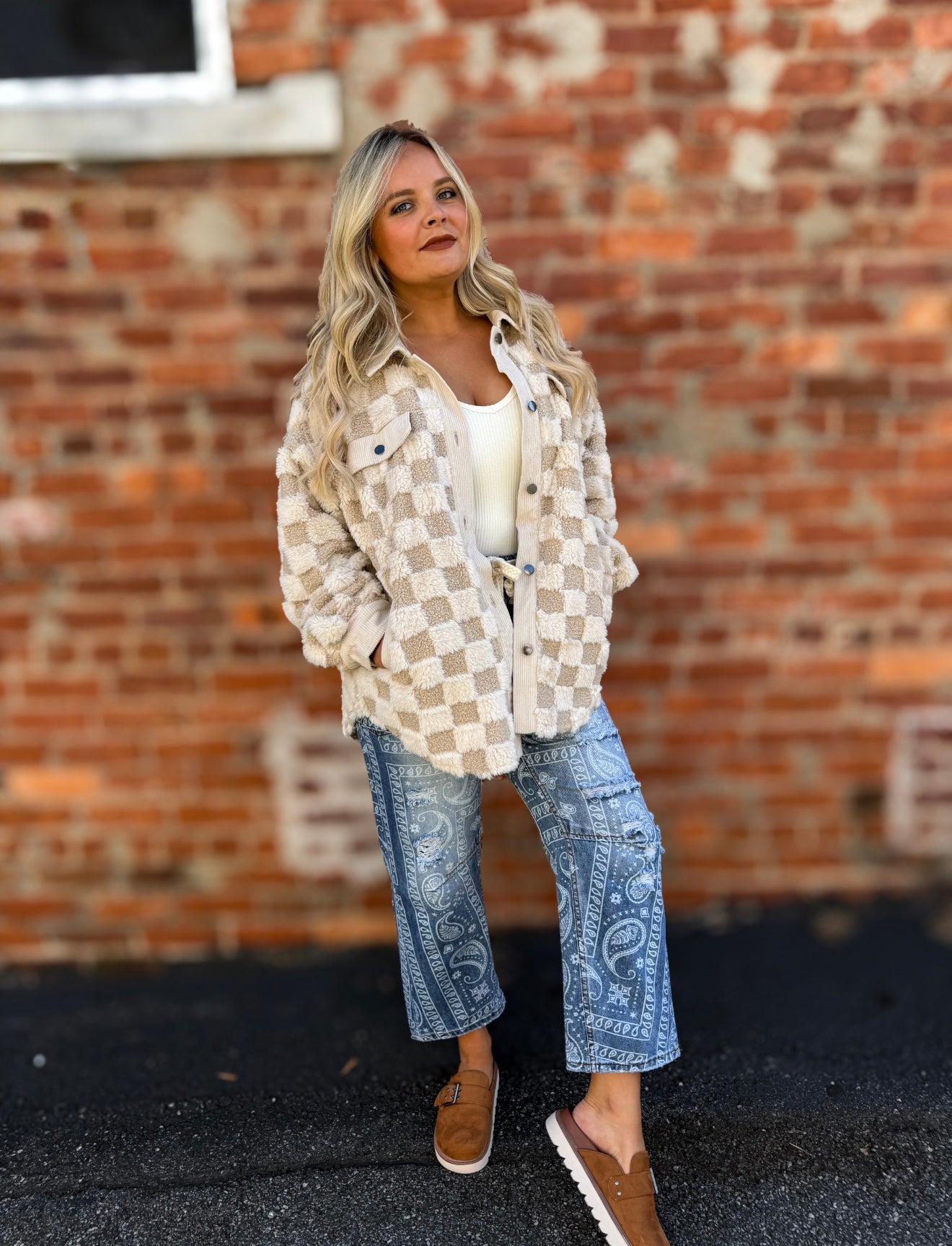 Cream Checkered Jacket