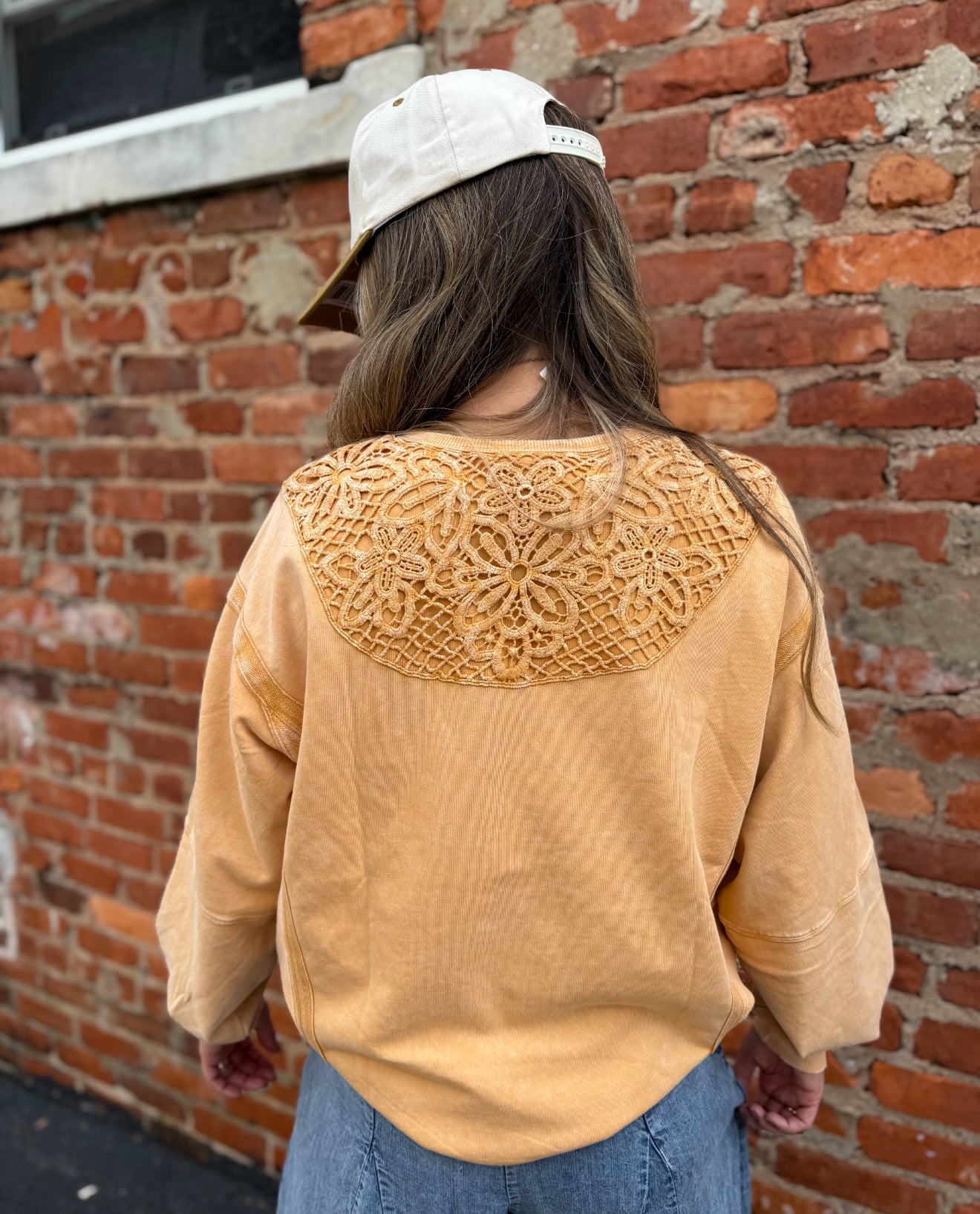 Camel Crochet Patch Top
