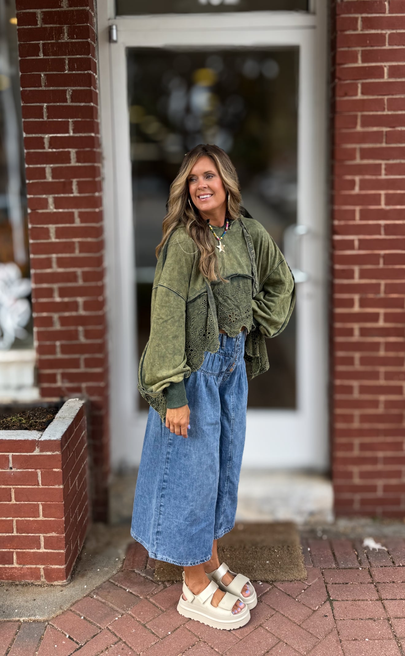 Teal Green Eyelet Top