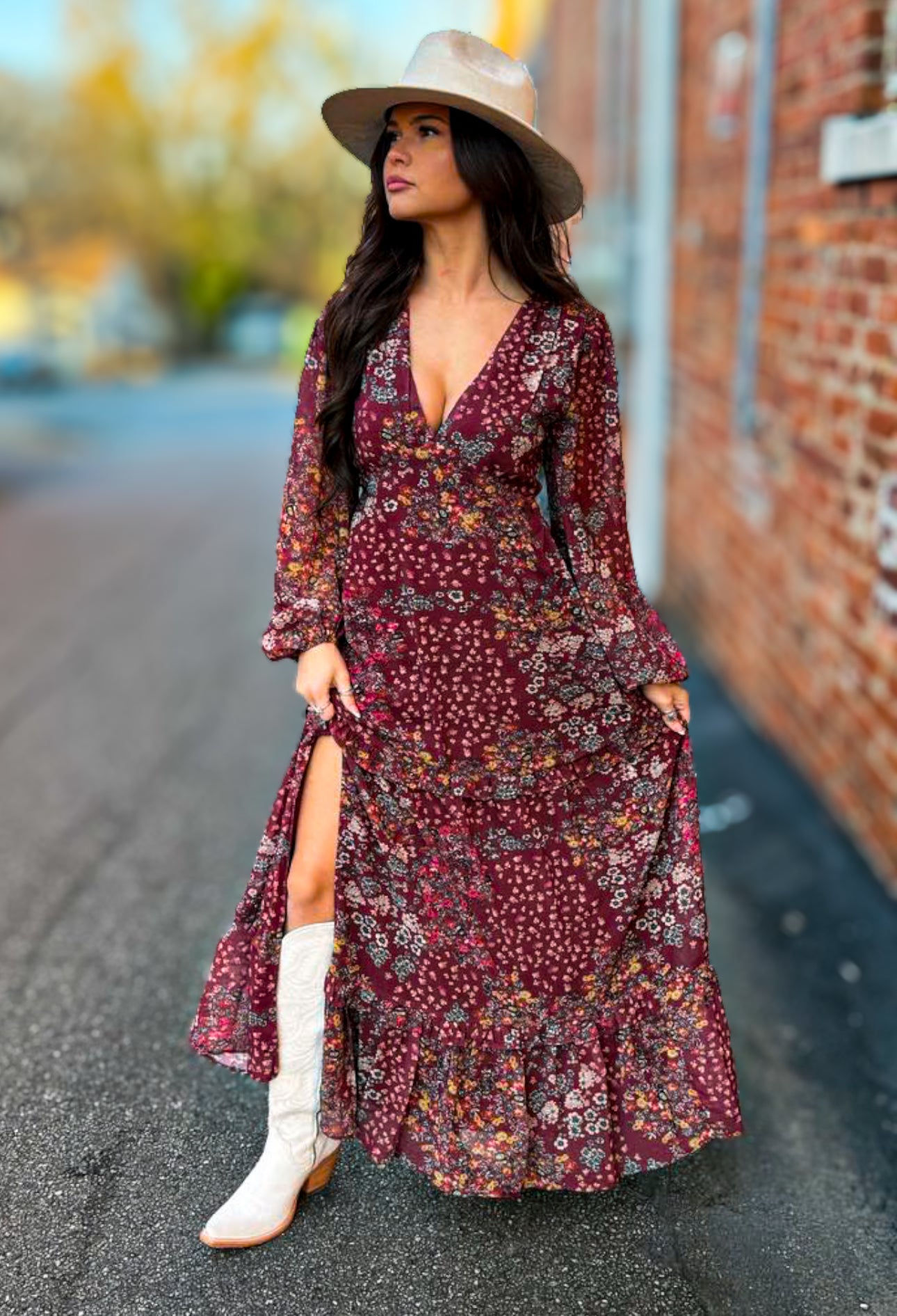 Burgundy L/S Maxi Dress