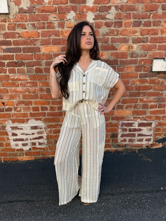 Beige Stripe Pant Set