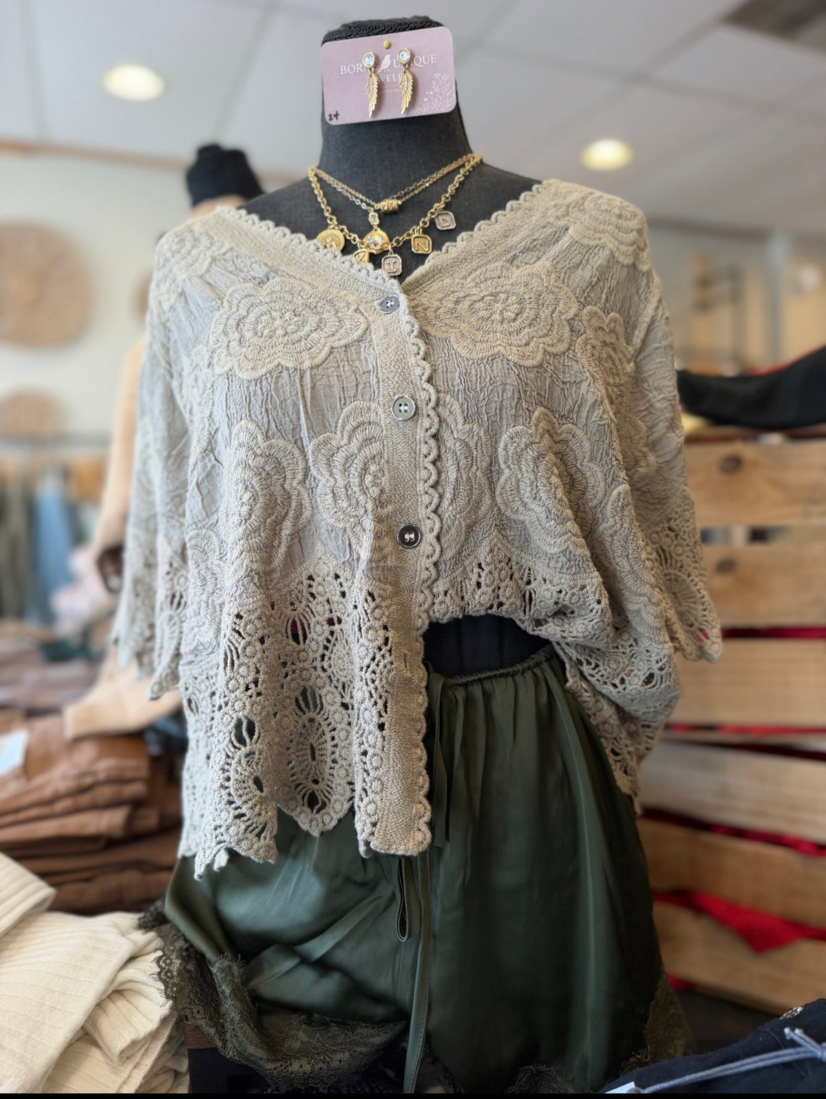 Crochet Taupe Lace Top