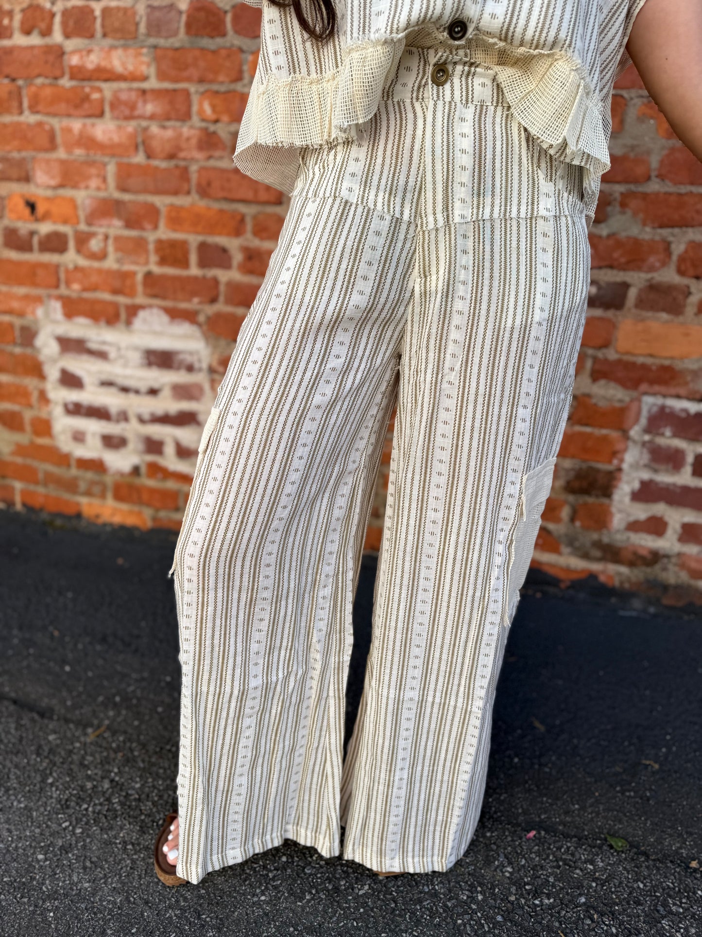 Beige Stripe Pant Set