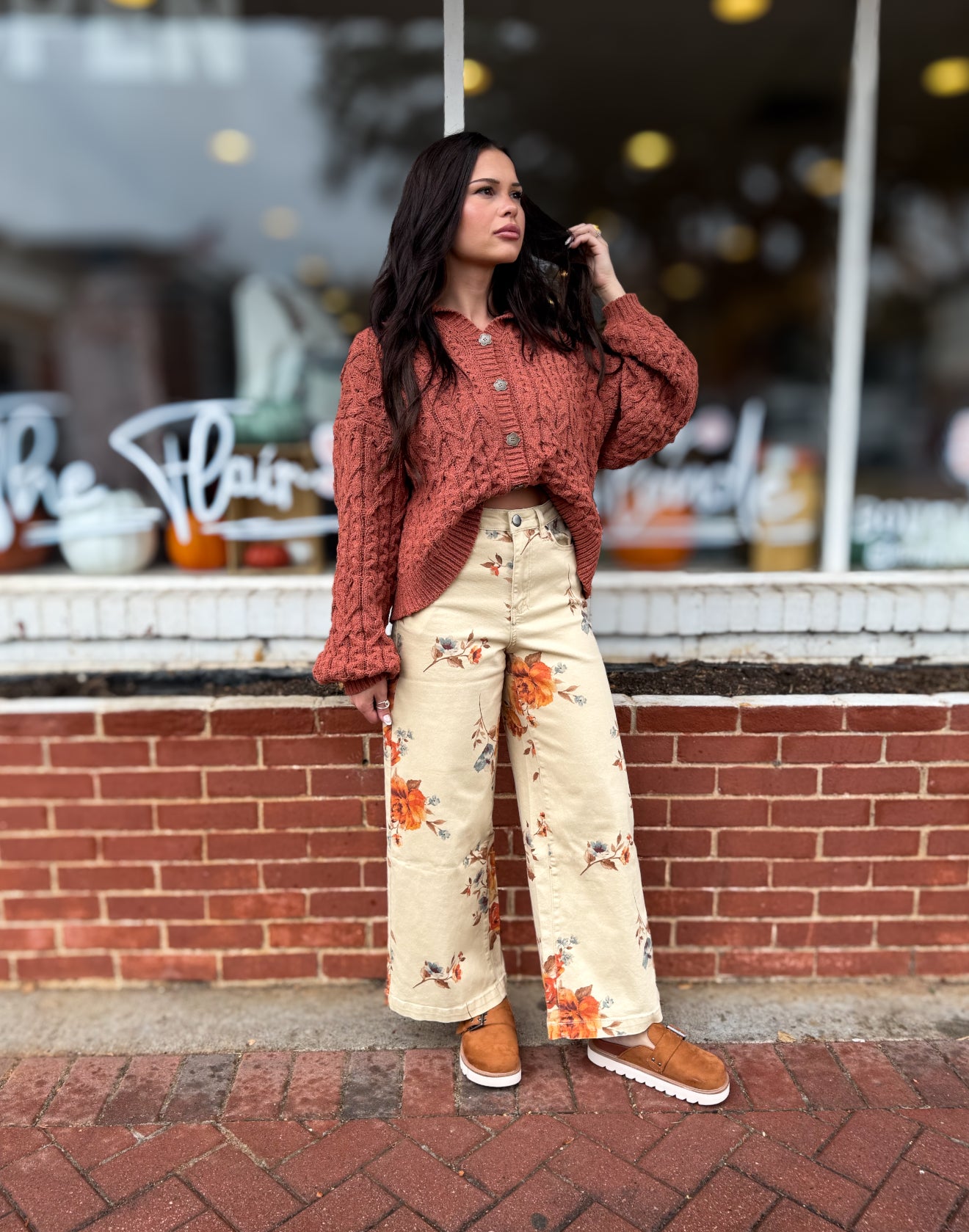 Khaki Flower Print Pants