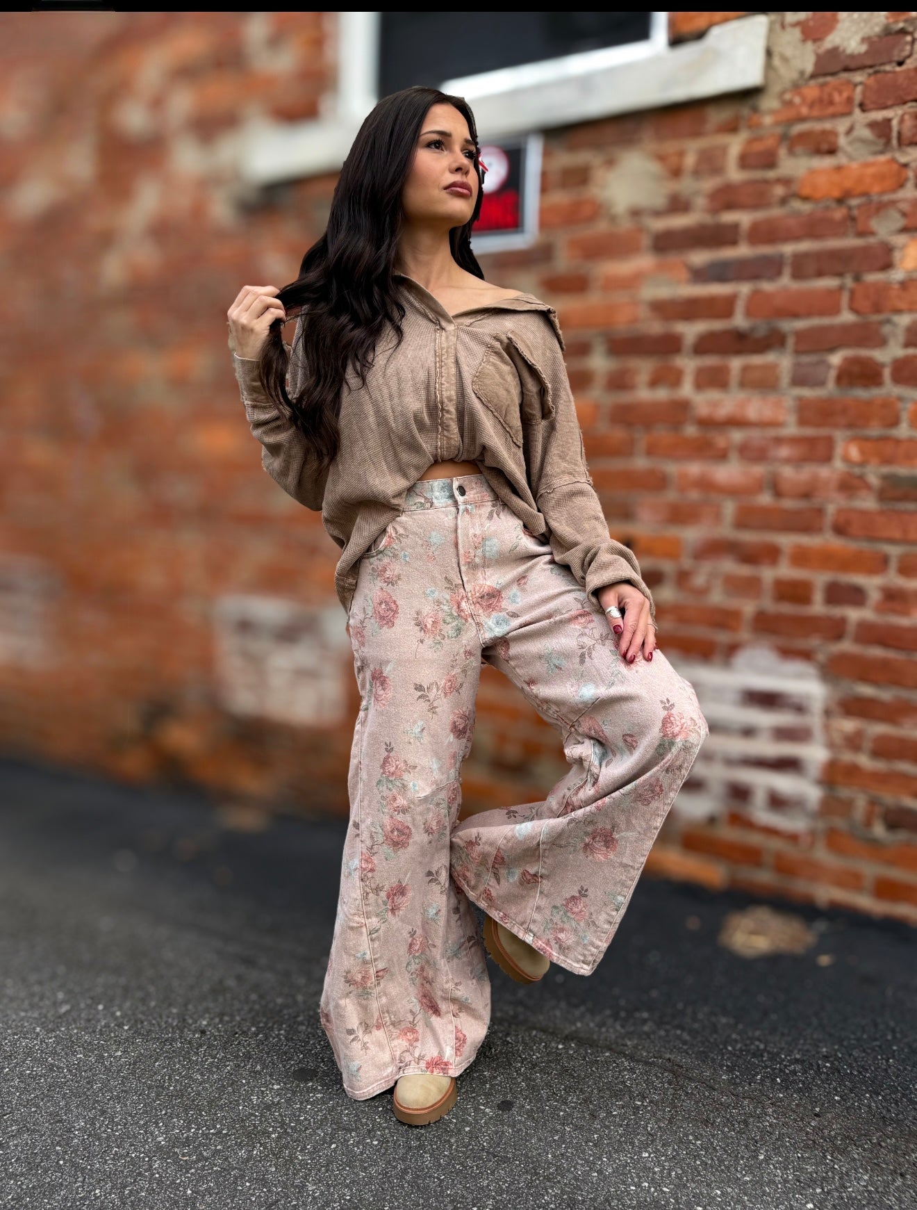 Pink Flower Print Pants