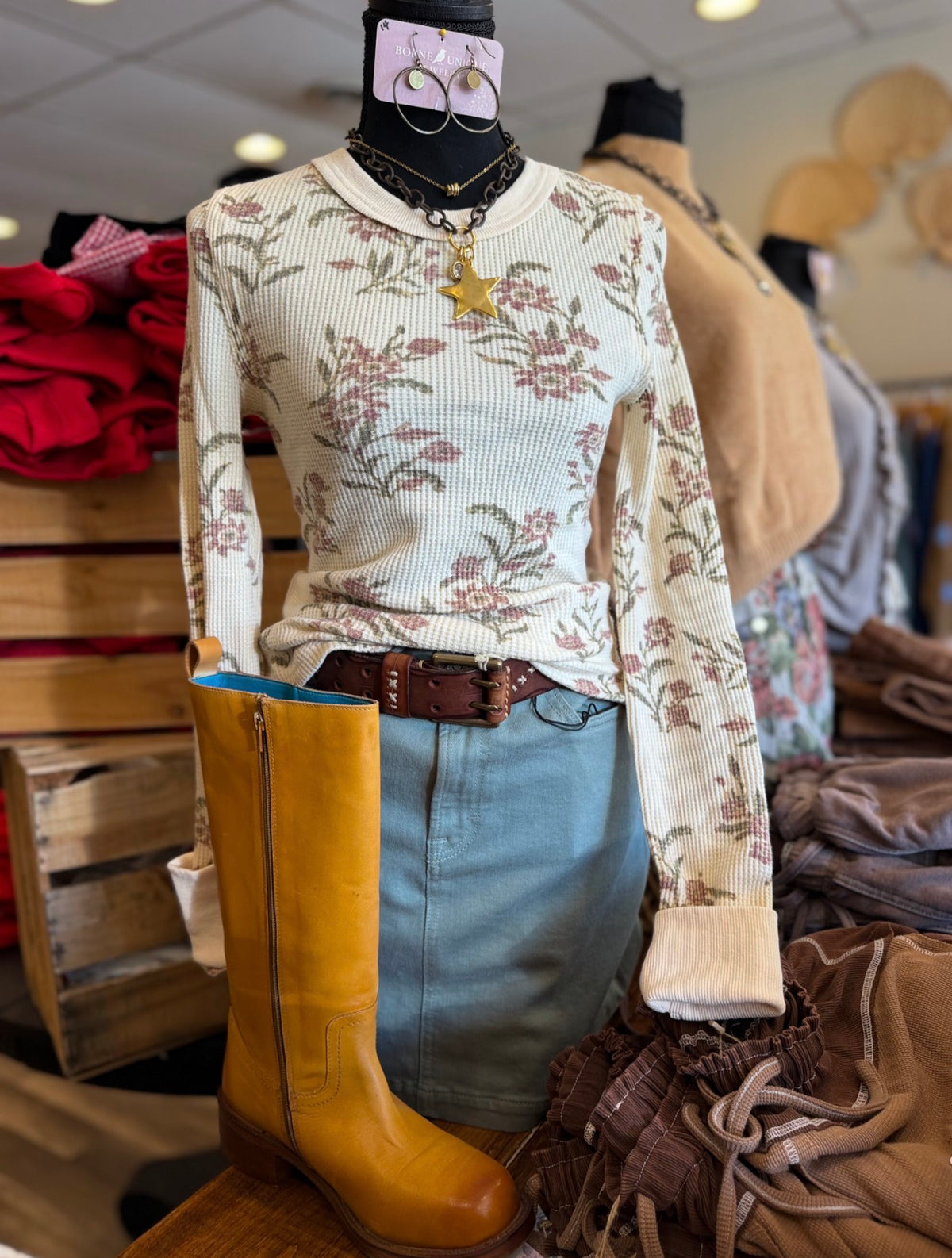 Cream Floral Waffle Top