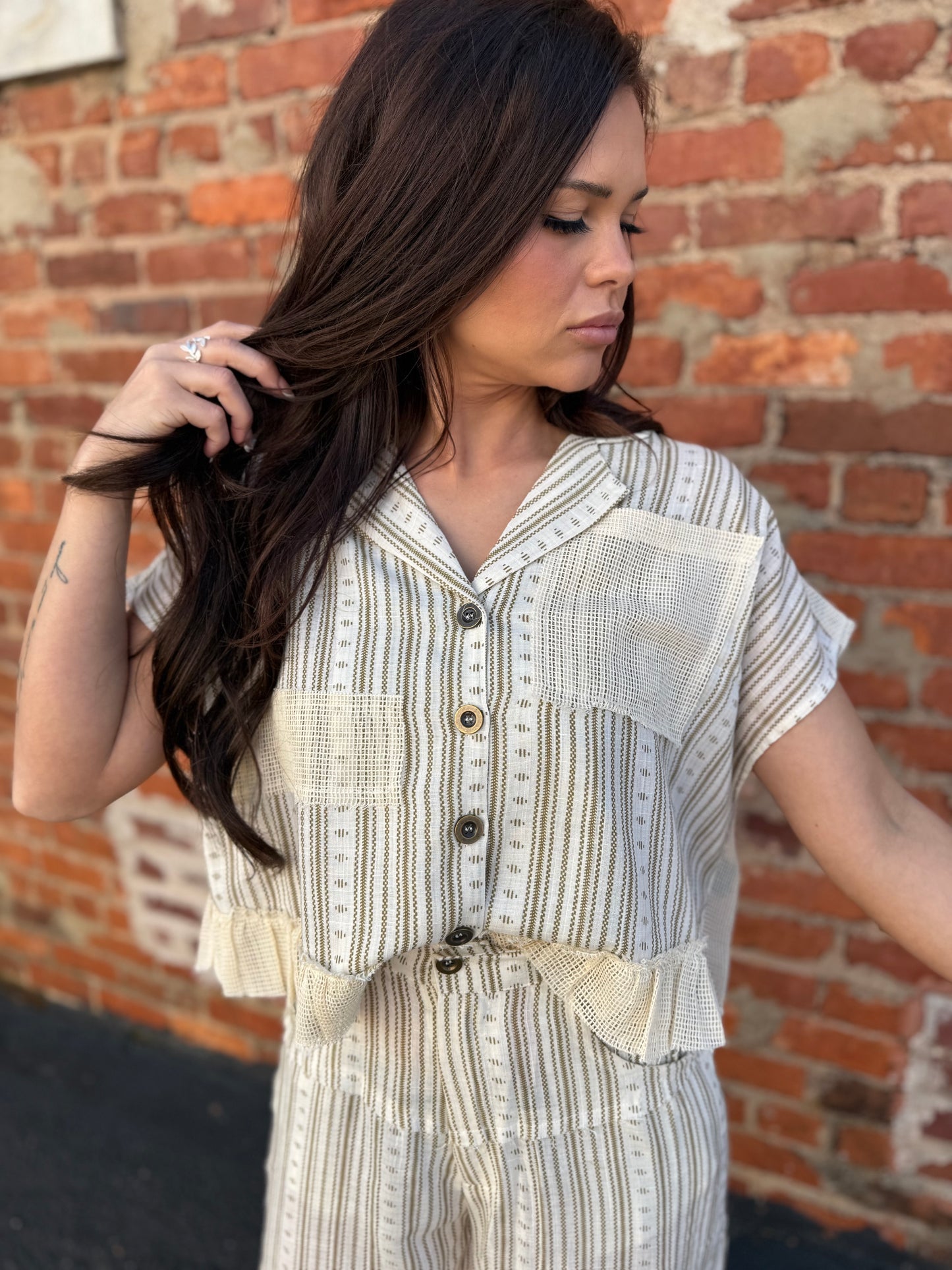 Beige Stripe Pant Set