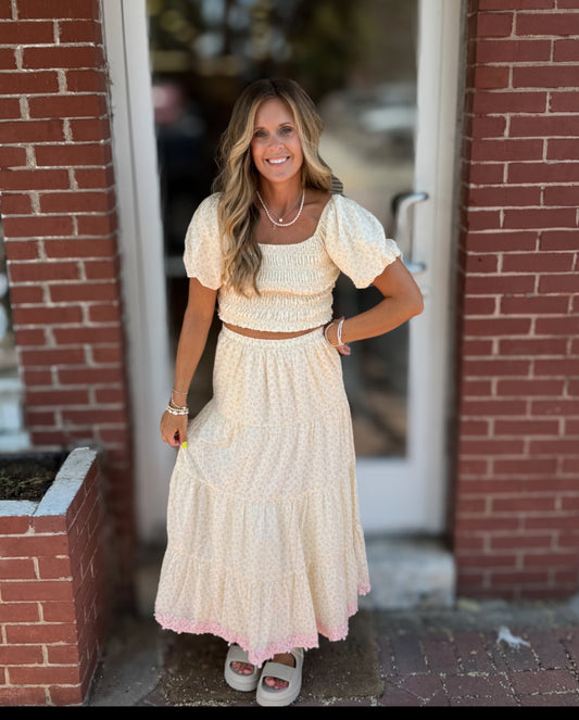 Cream Blossom Skirt Set