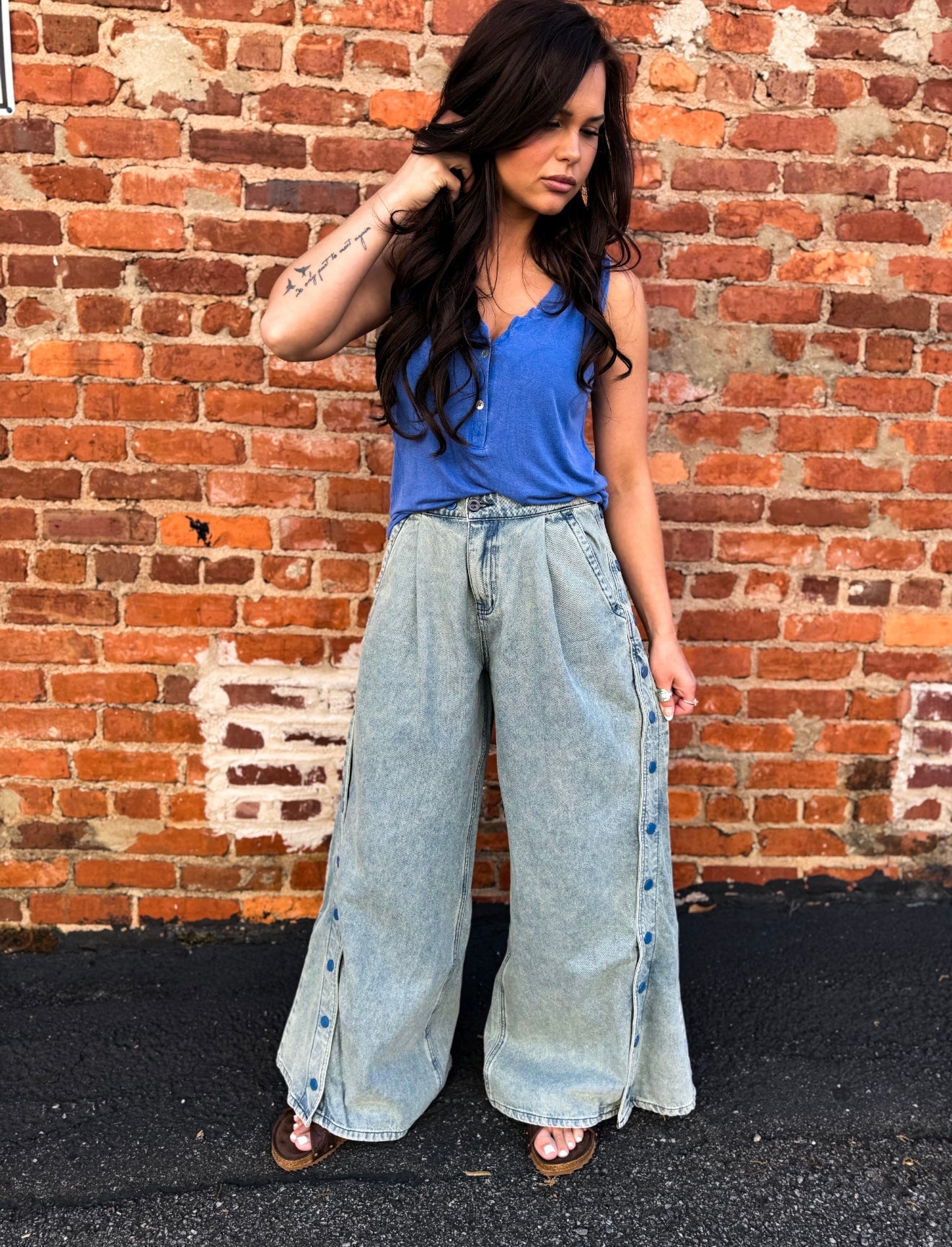 Light Denim Button Pants