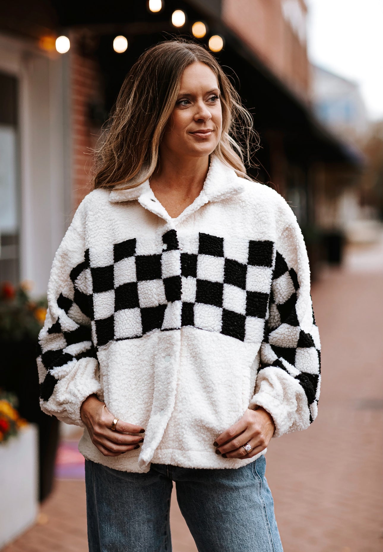 Cream Sherpa Checkered