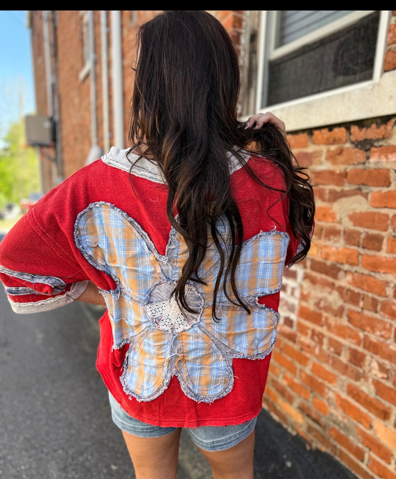 Red Flower Patch Top