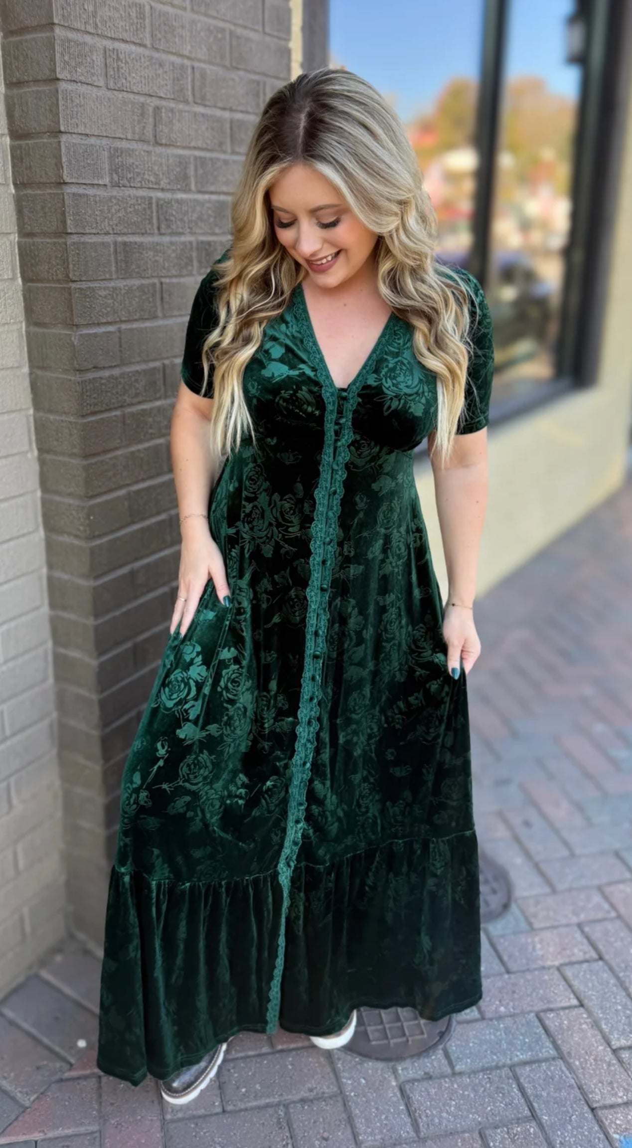 Emerald Button Maxi Dress