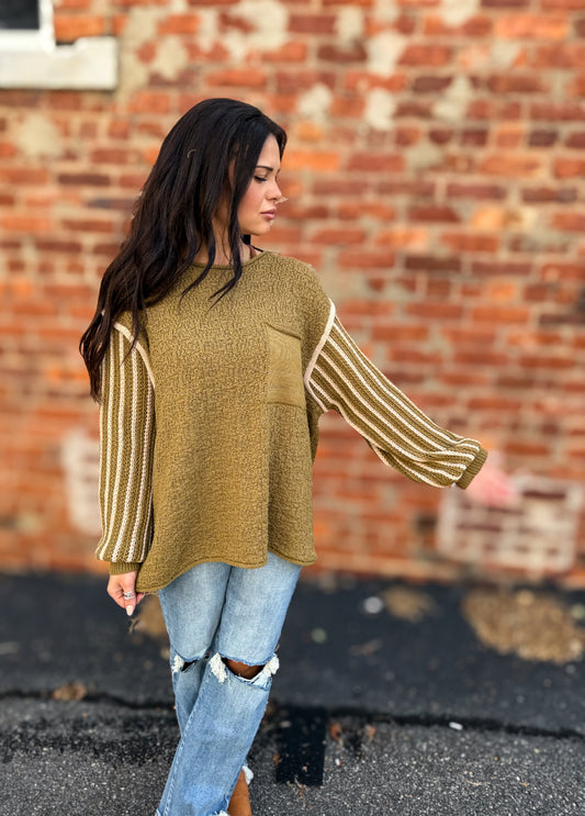 Taupe Strip Sweater