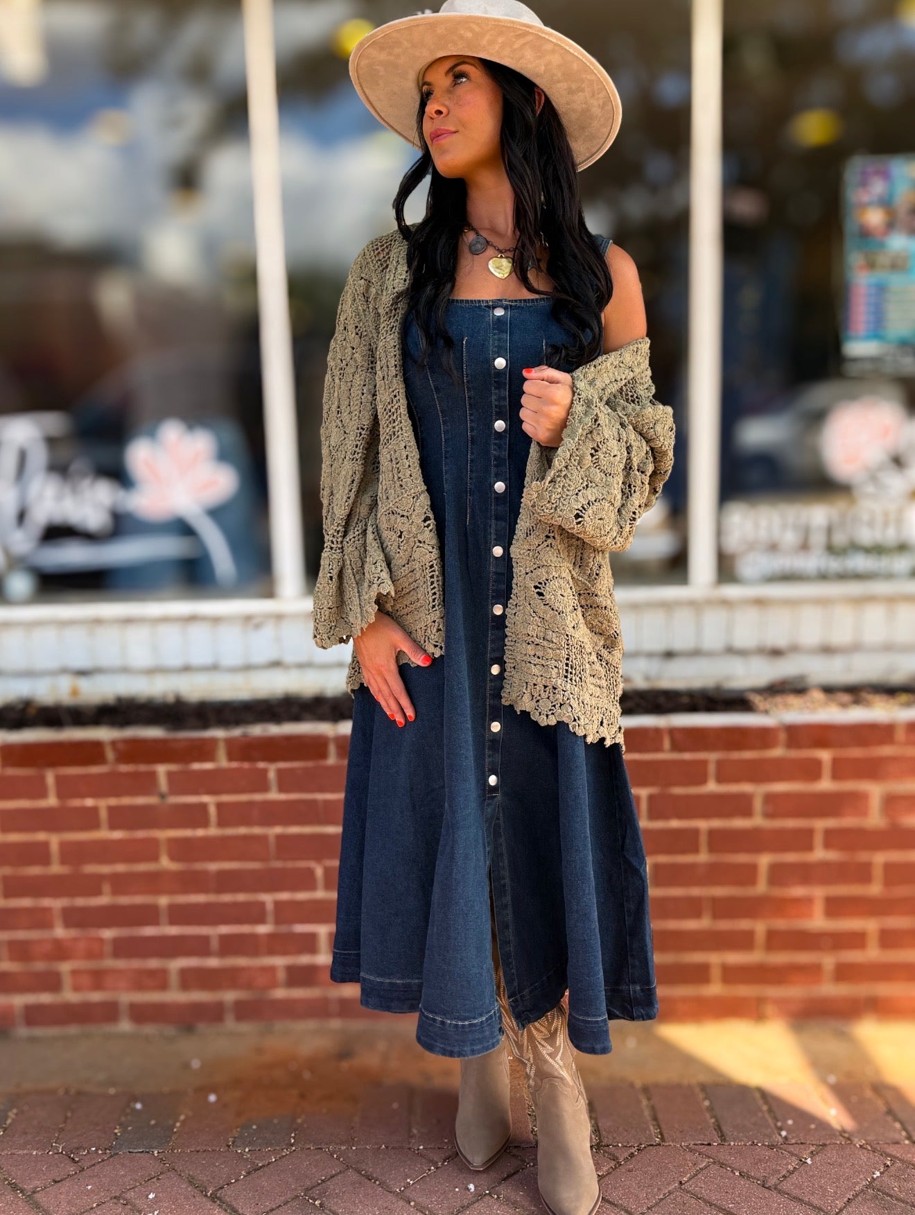 Denim Button Midi Dress