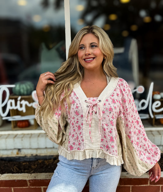 Pink Multi Babydoll Top