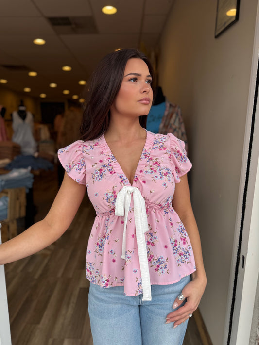 Pink/White Babydoll Top