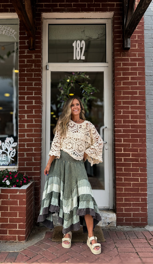 Washed Tiered Hem Skirt