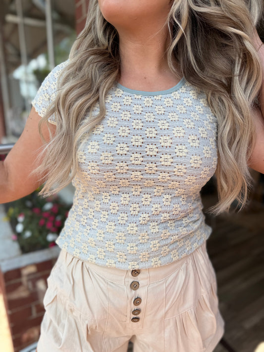Aqua lace Floral Tee