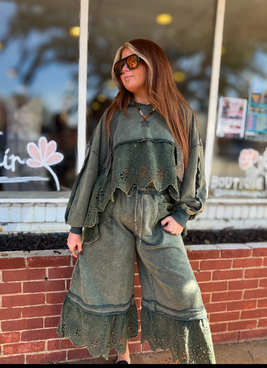 Teal Green Eyelet Top