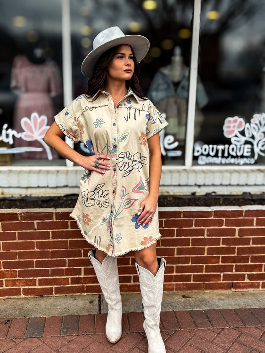 Khaki Flower Print Dress