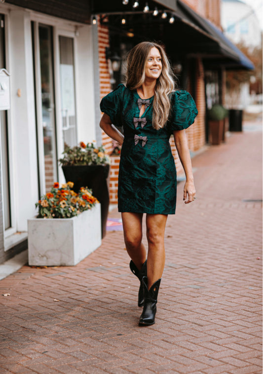 Hunter Green Bow Dress