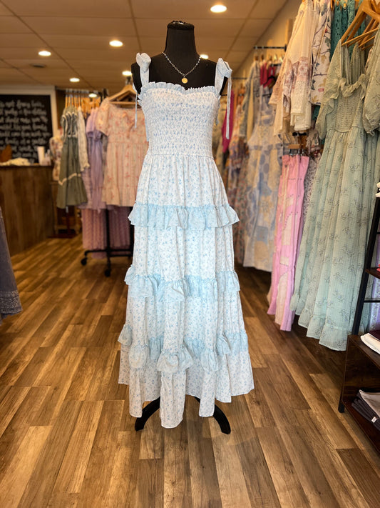 Blue Floral Tie Dress