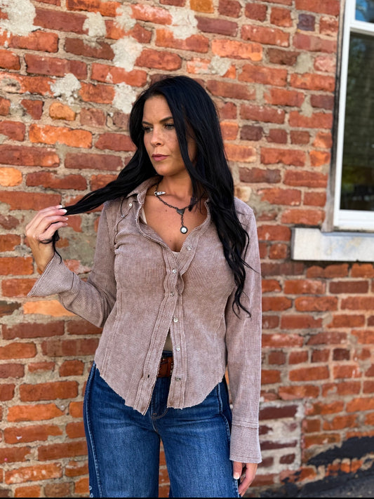 Tan Washed Button Down