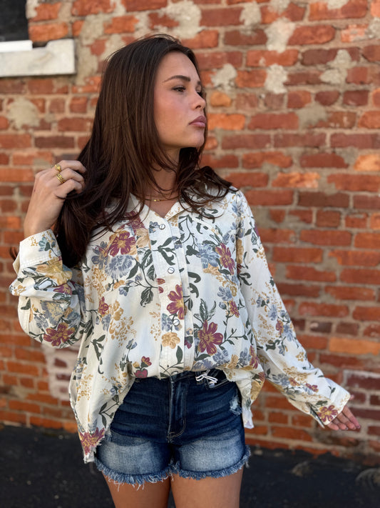 Cream Floral Button Up
