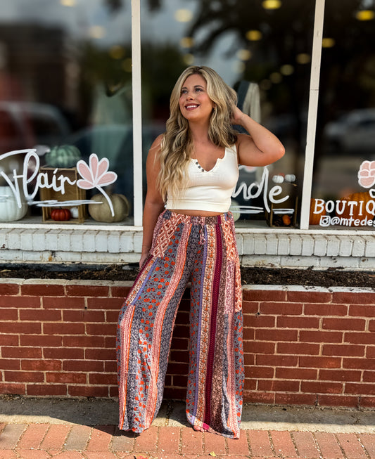 Cream Blue Gauze Pants