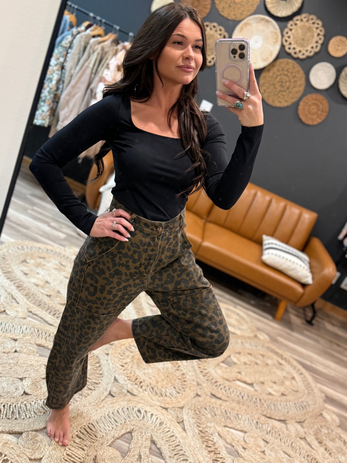 Mocha Leopard Barrel Pants