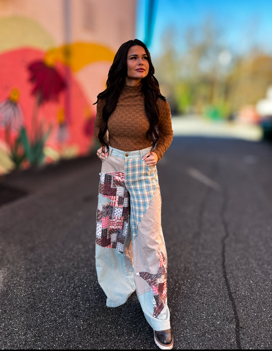 Sage Grey Patchwork Pants