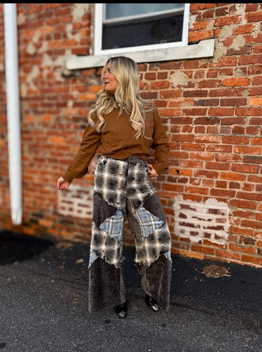 Charcoal Plaid Leopard Pants