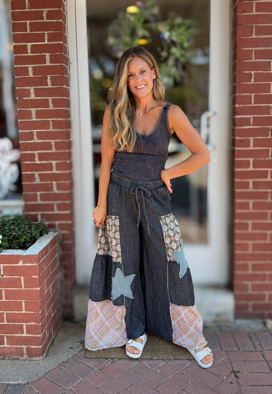Black Patchwork Pants