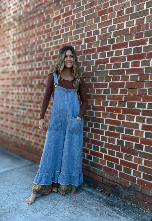 Striped Denim Jumpsuit
