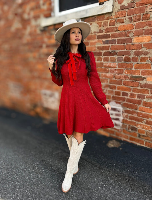 Red Velvet Bow Mini Dress