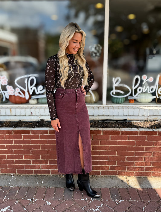 Plum Denim Skirt