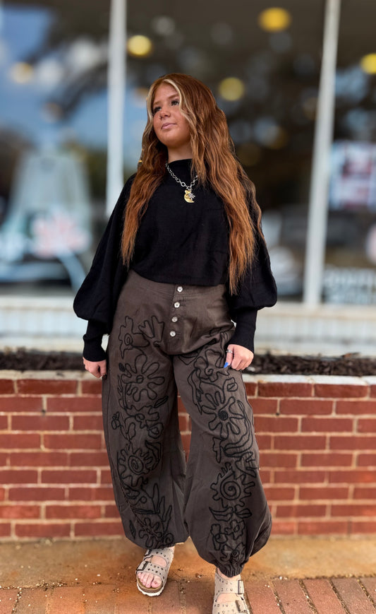 Black Puff Knit Top