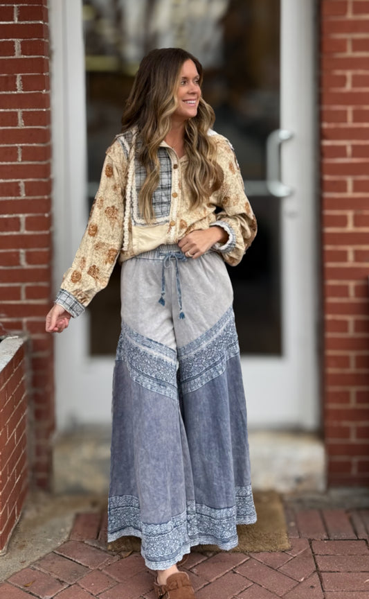 Blue Mix Wide Leg Pants