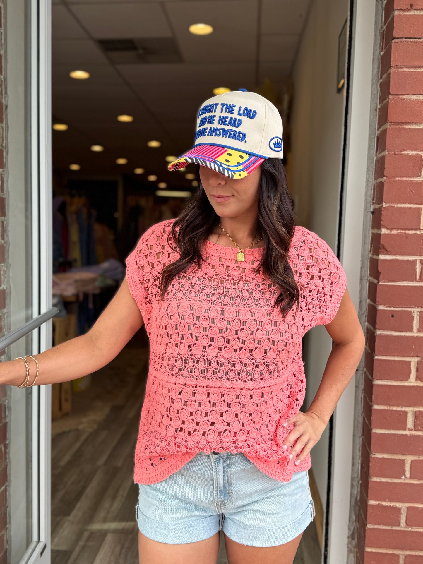 Neon Peach Crochet Top