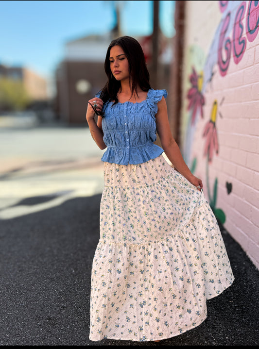 Blue Floral Skirt